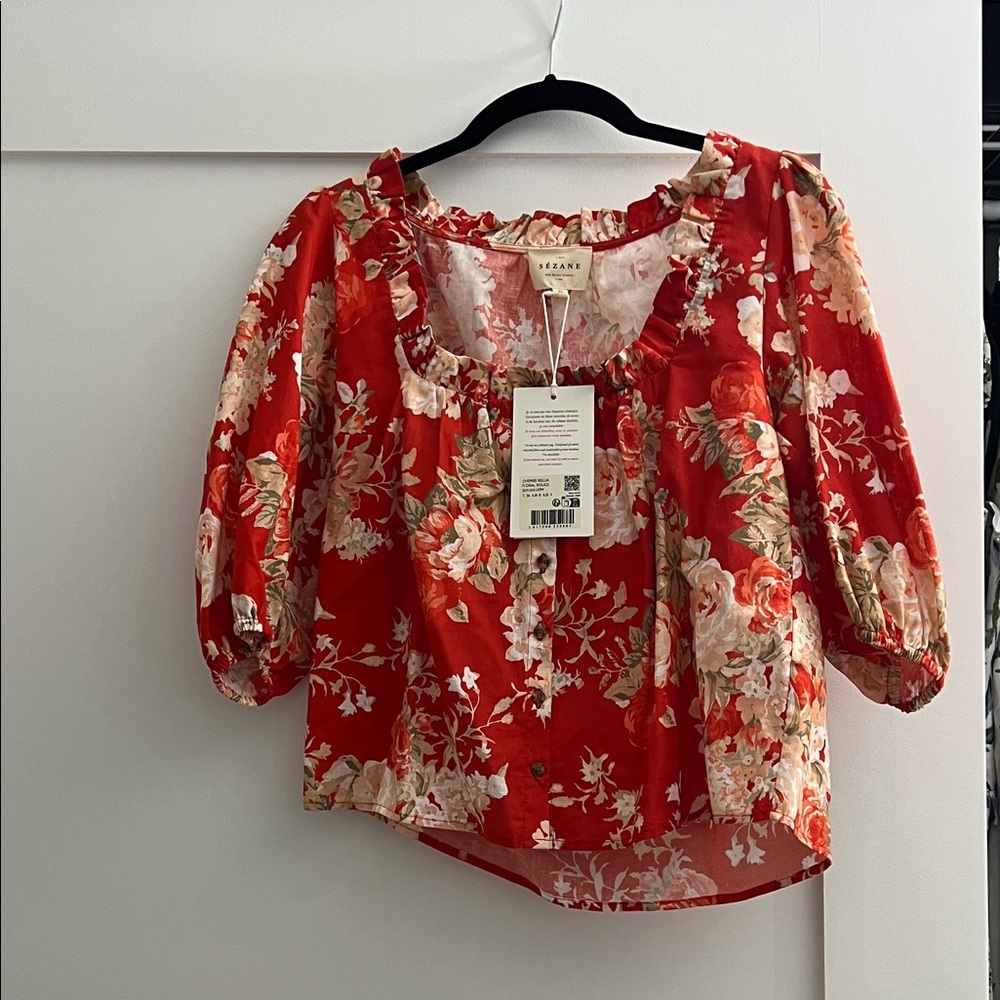 Sézane Kellia Red Floral Women's Top